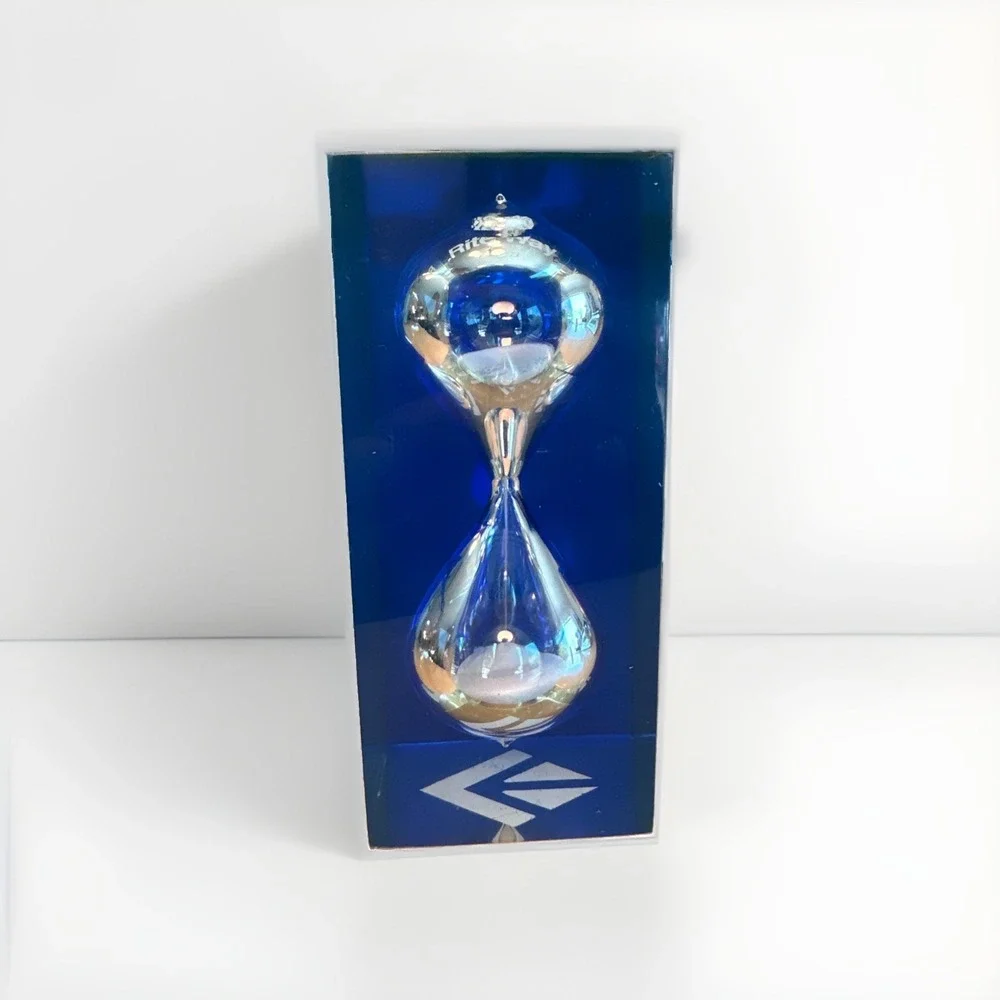 Vintage MCM Blue Lucite Acrylic Hourglass Paperweight Sand Timer Block Art